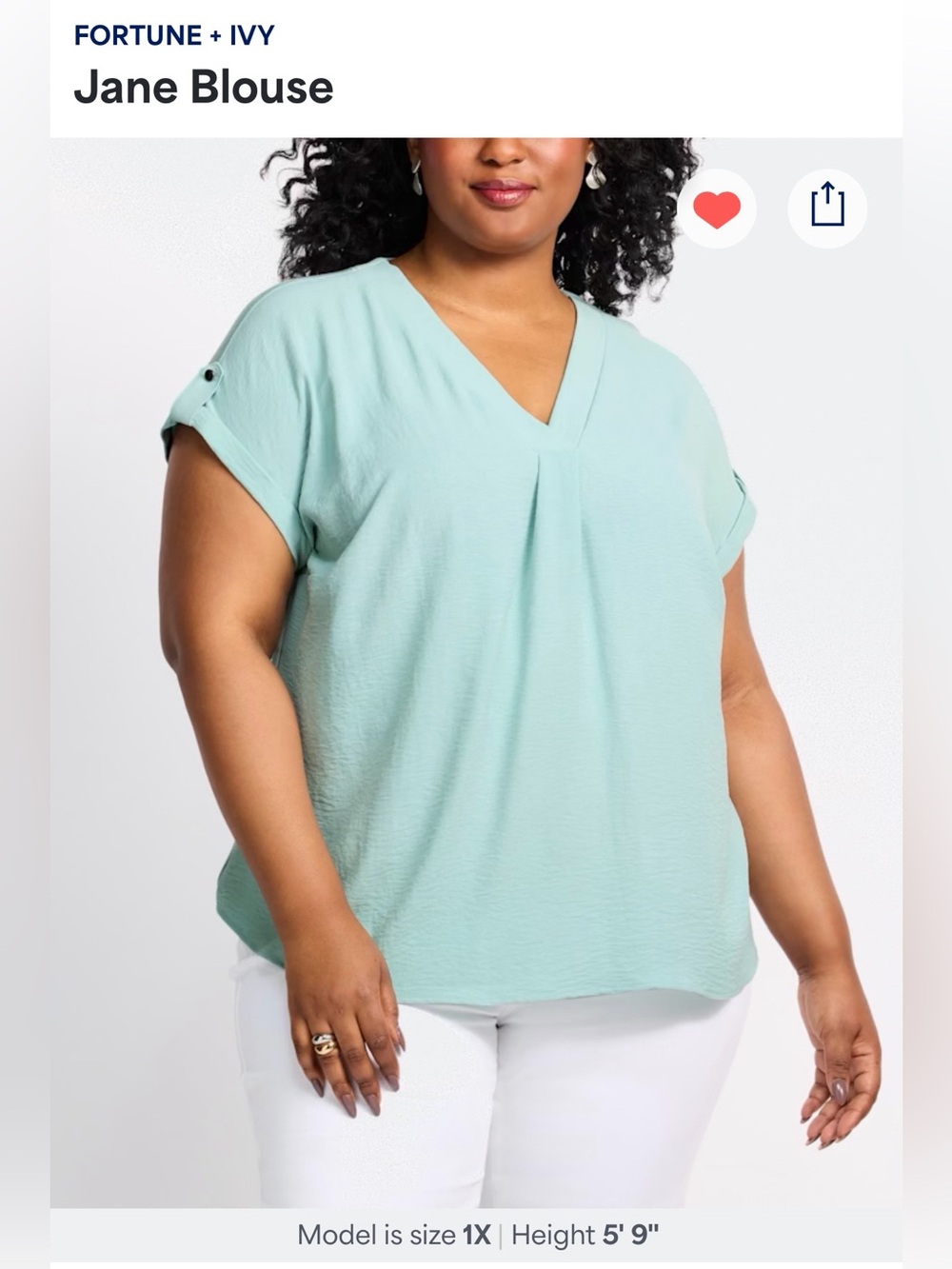 Fortune + Ivy Jane Blouse 2X Pale Blue V-Neck Pleat Top Stitch Fix